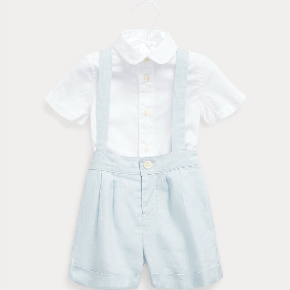 Polo by Ralph Lauren Boy's White and Blue Formal Shirt & Overall Set 18 month